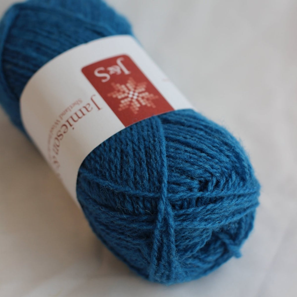 142 dark azure blue shetland jumper weight by jamieson & smith at Wabi Sabi