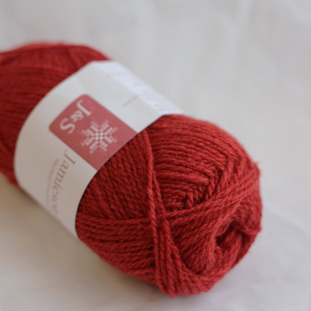 9097 orangey red shetland jumper weight by jamieson & smith at Wabi Sabi
