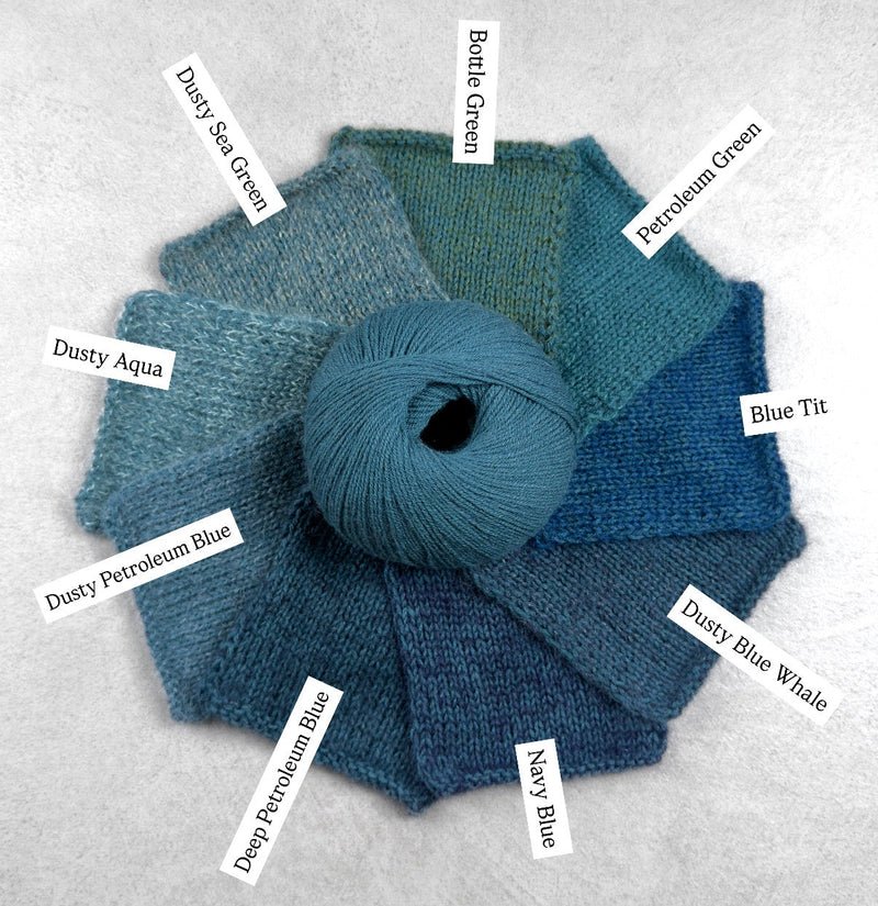 blue tit petroleum by knitting for olive at Wabi Sabi