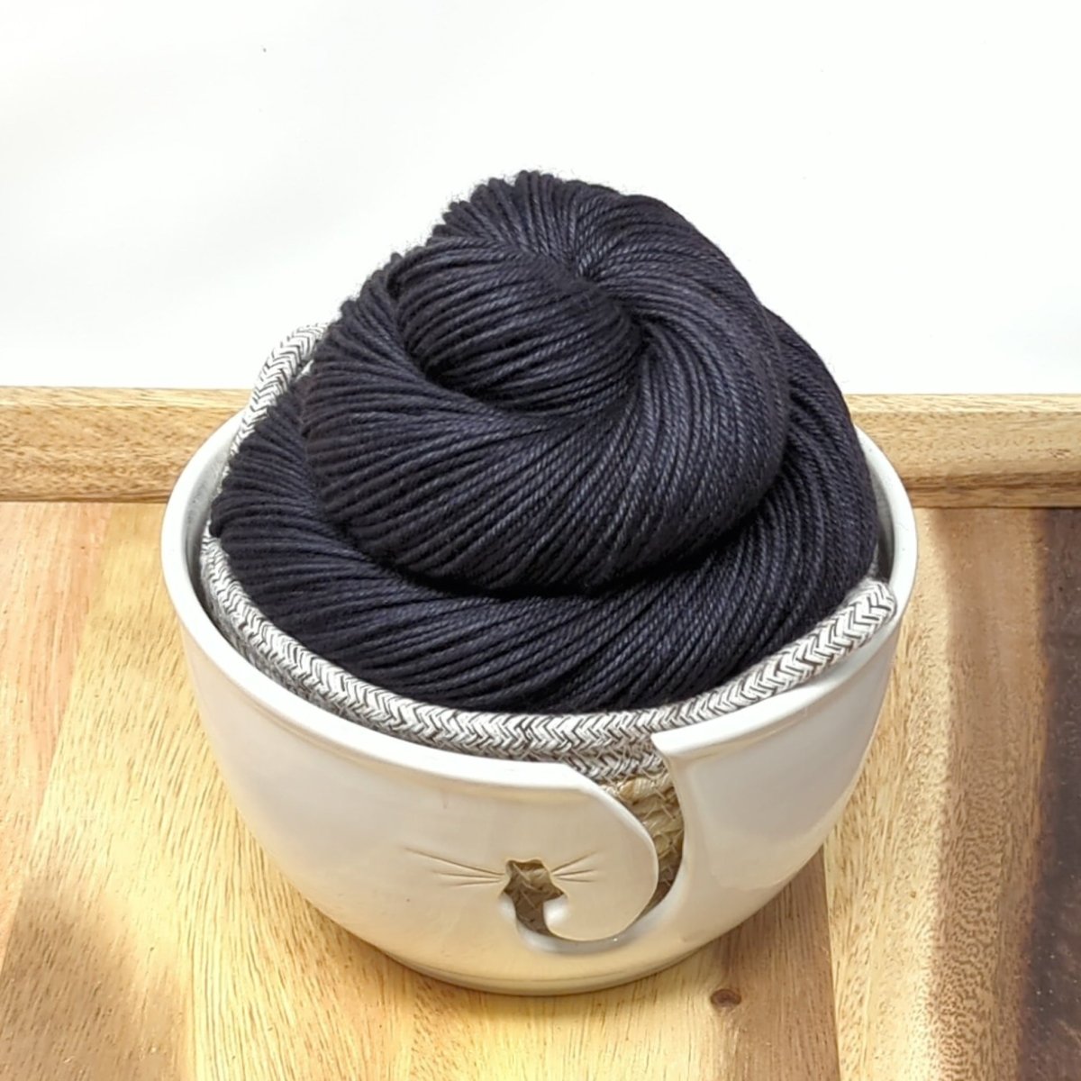 charcoal silk yak fingering by alley cat yarns at Wabi Sabi