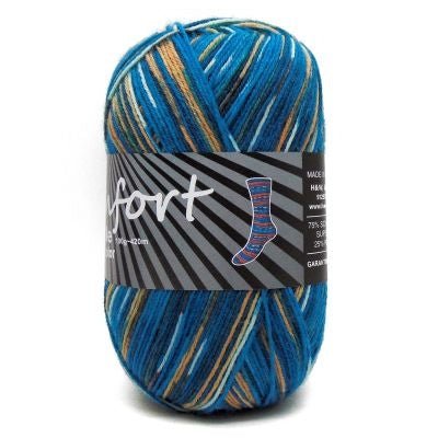 05 - 124 Blue / Deep Teal / Gold comfort 4ply sock by Comfort Wool | Wabi Sabi