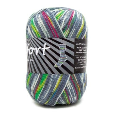 06 - 124 Grey / Pink / Yellow / Green comfort 4ply sock by Comfort Wool | Wabi Sabi