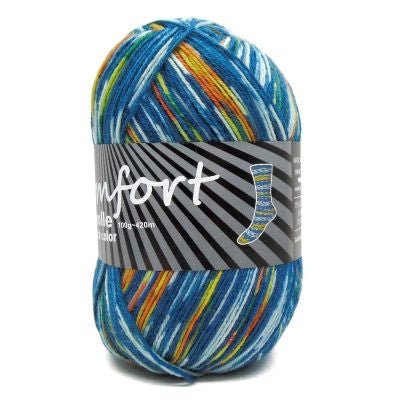 06 - 224 Blue / Orange / Yellow / Teal comfort 4ply sock by Comfort Wool | Wabi Sabi