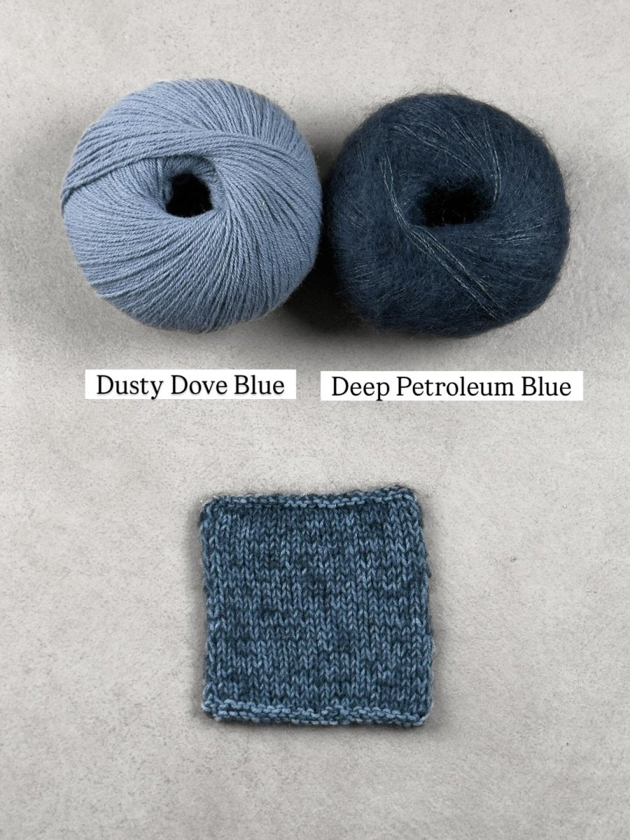 deep petroleum blue dusty dove blue by knitting for olive at Wabi Sabi
