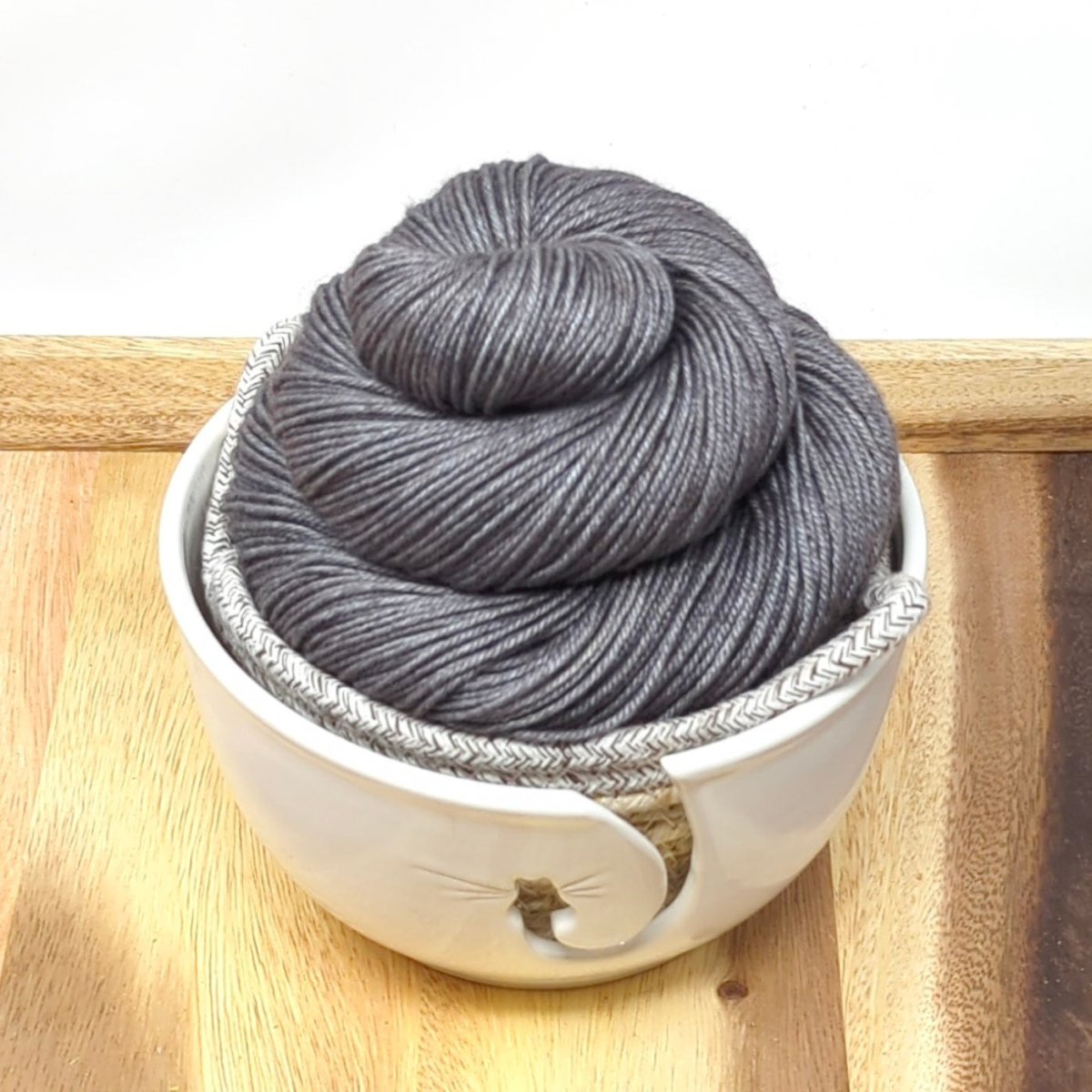 heather grey silk yak fingering by alley cat yarns at Wabi Sabi