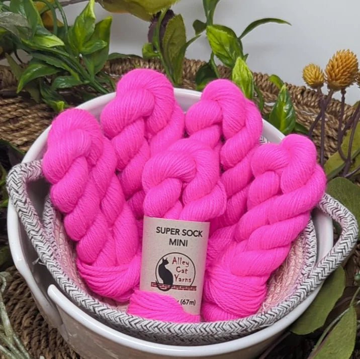 Hot Pink super sock minis by alley cat yarns at Wabi Sabi
