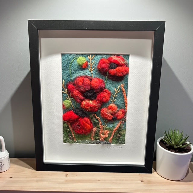 poppies needlefelt painting