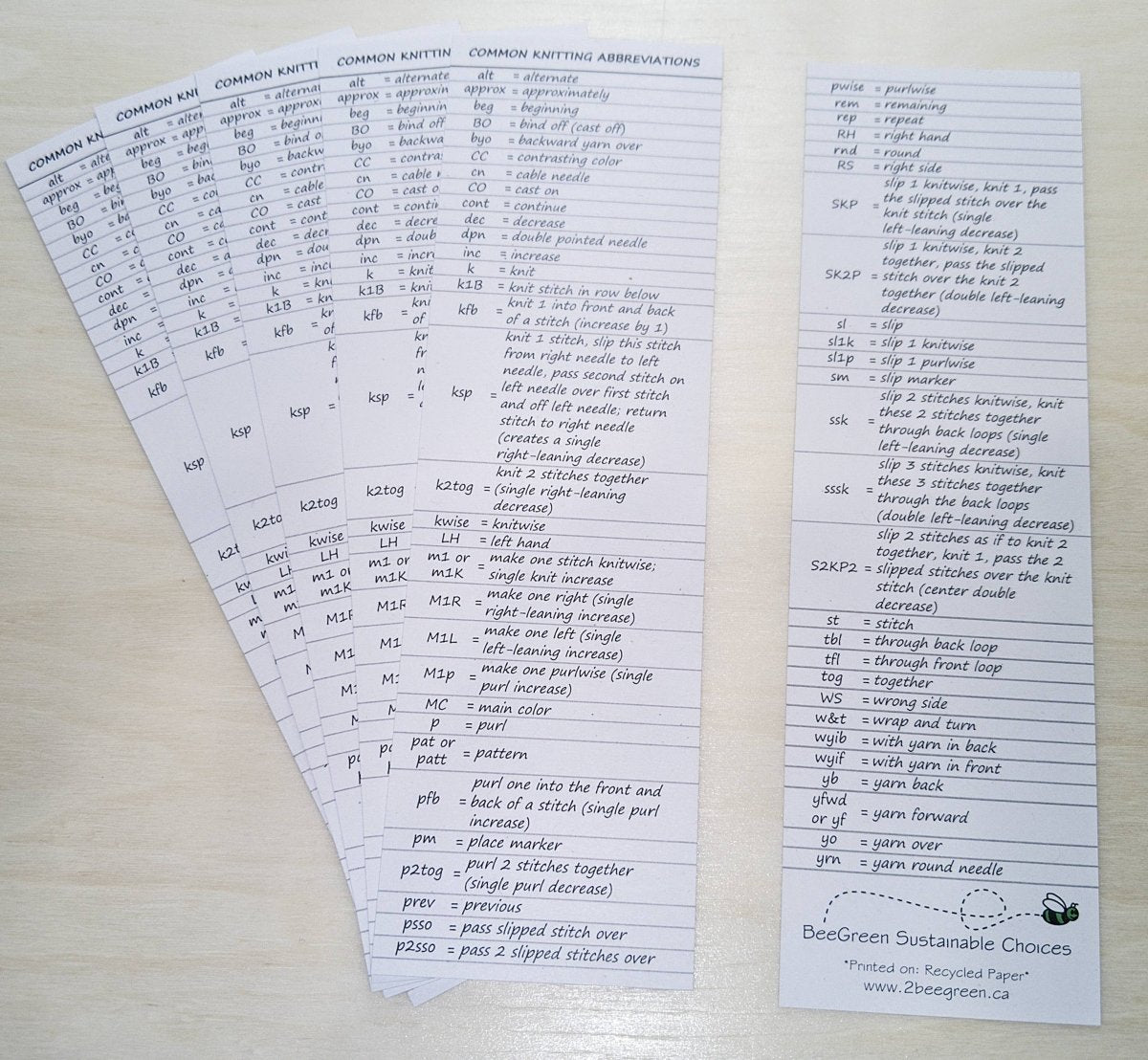 knitting abbreviations bookmark by BeeGreen & CraftsPlannersPlus at Wabi Sabi