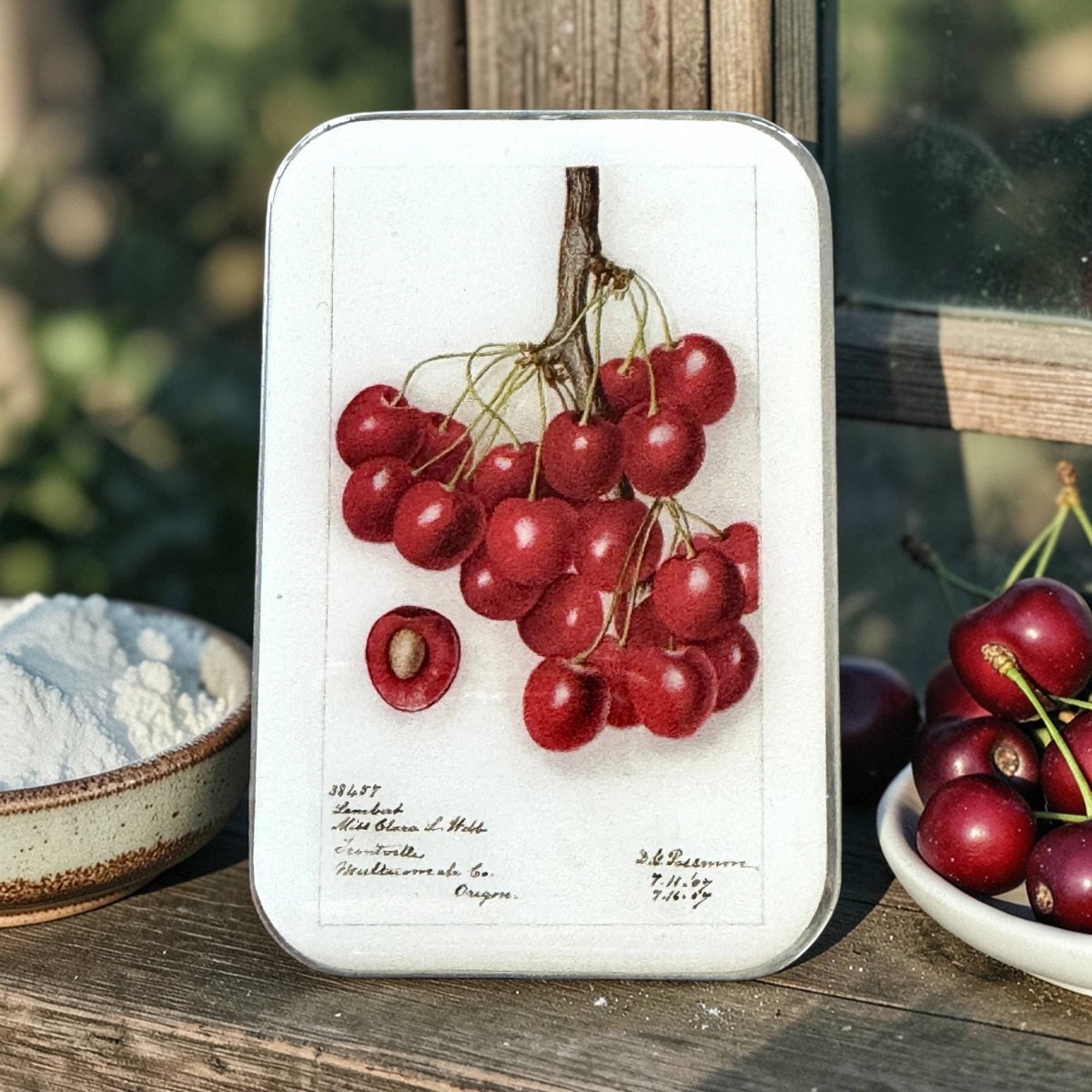 Large Botanical Cherry Notions Tin by Firefly Notes at Wabi Sabi