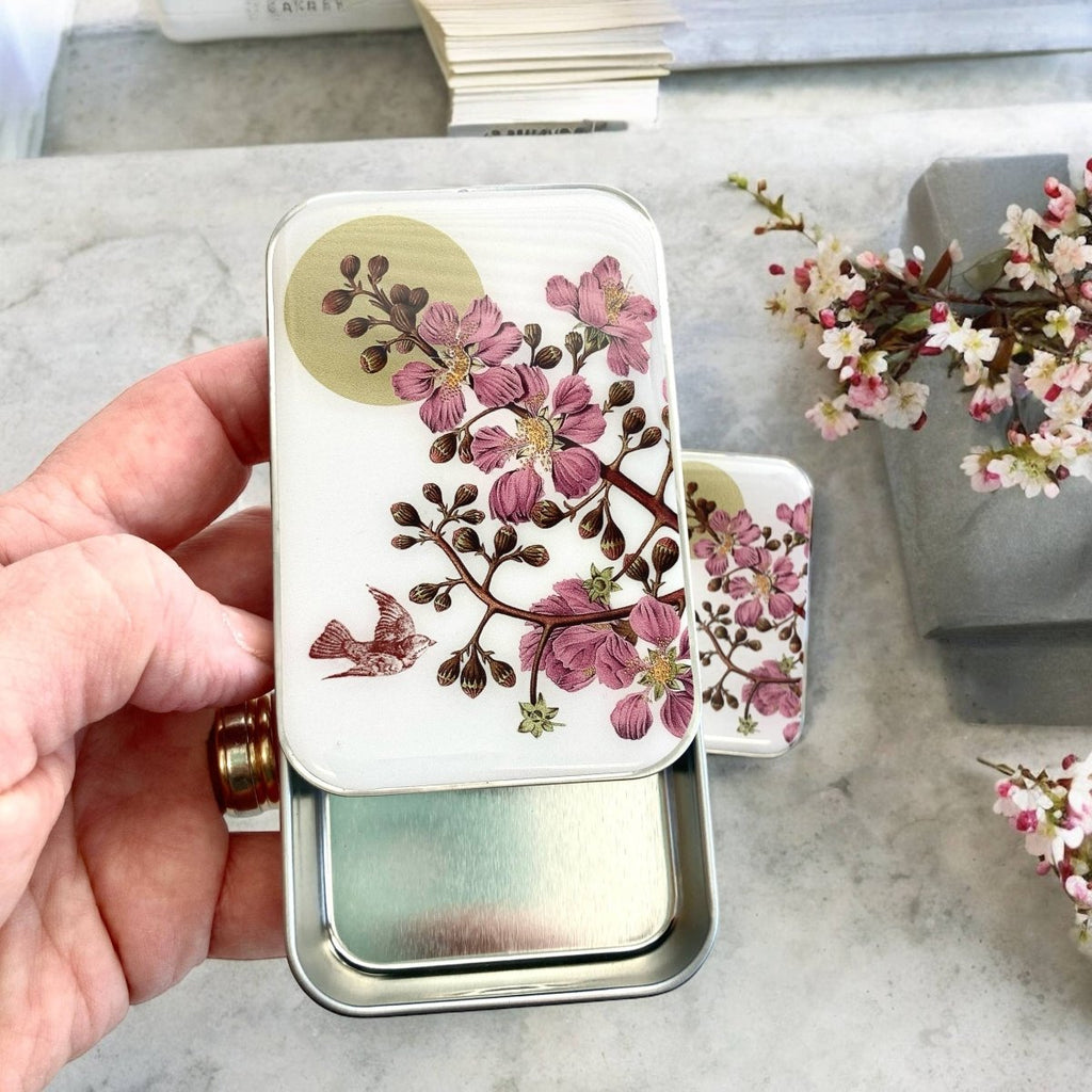 Large Cherry Blossom & Swallow Notions Tin by Firefly Notes at Wabi Sabi