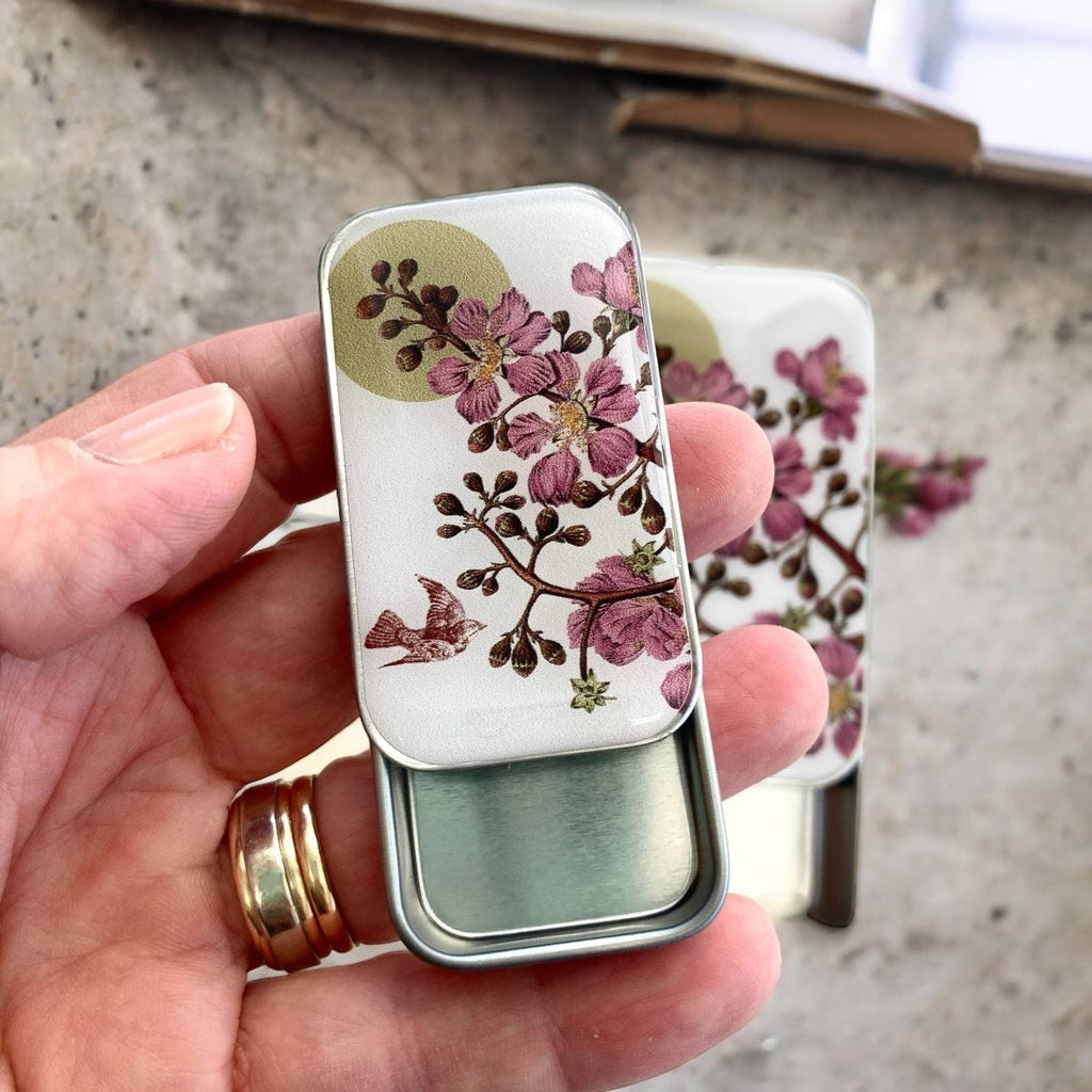 Large Cherry Blossom & Swallow Notions Tin by Firefly Notes at Wabi Sabi