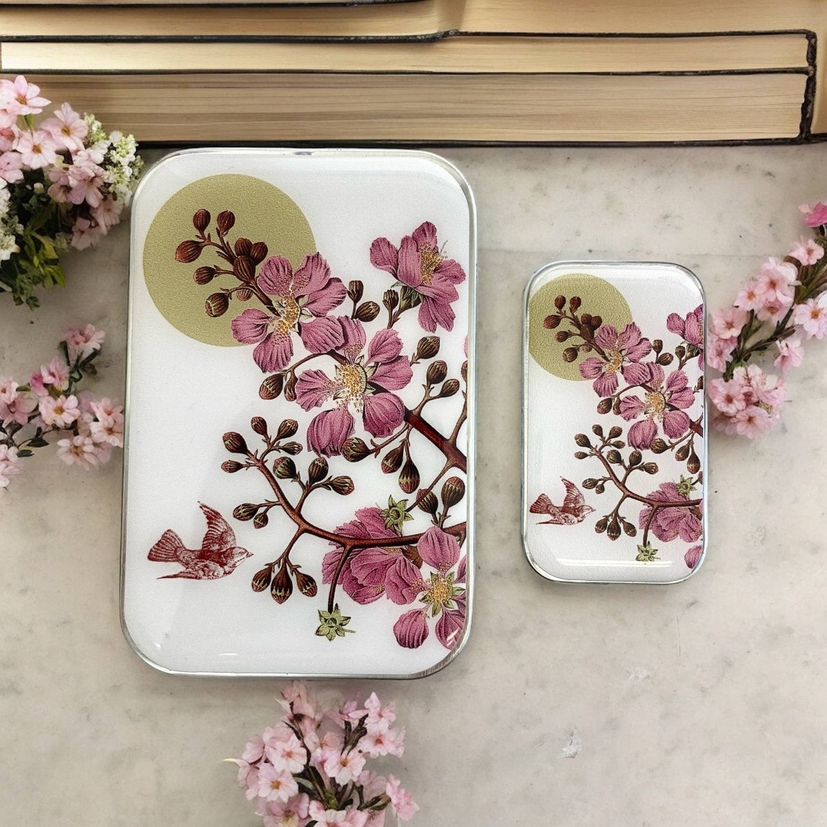 Large Cherry Blossom & Swallow Notions Tin by Firefly Notes at Wabi Sabi