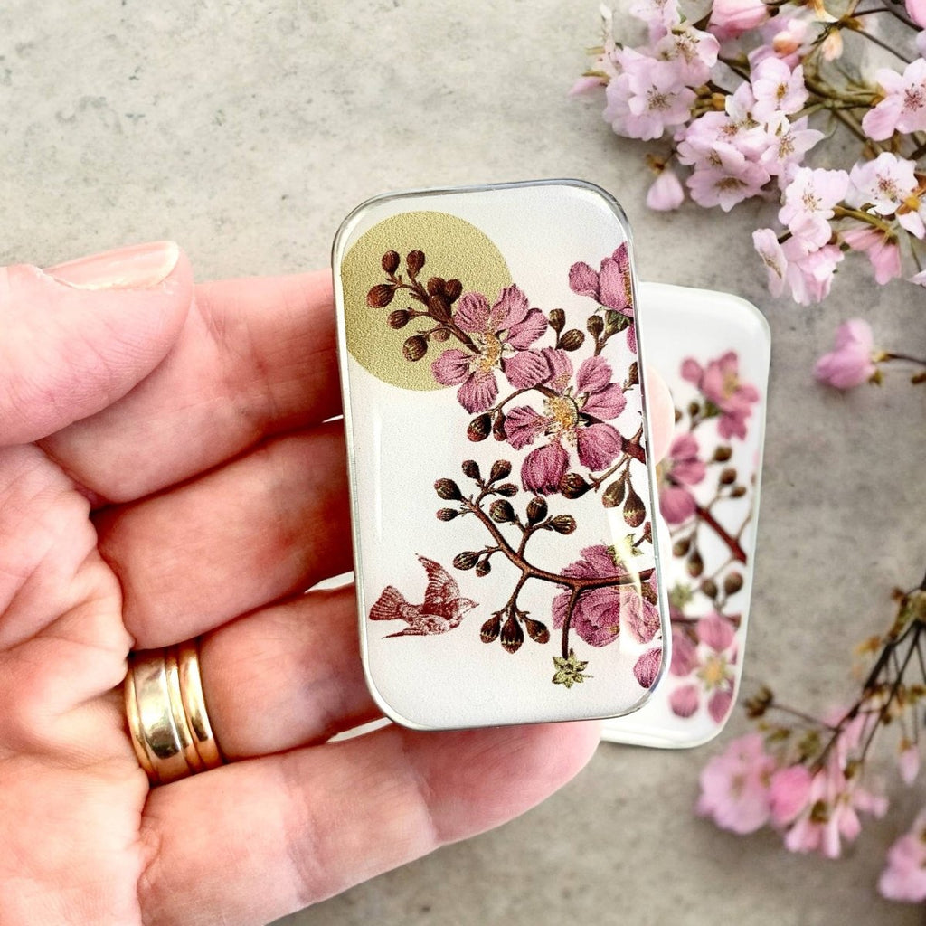 Large Cherry Blossom & Swallow Notions Tin by Firefly Notes at Wabi Sabi