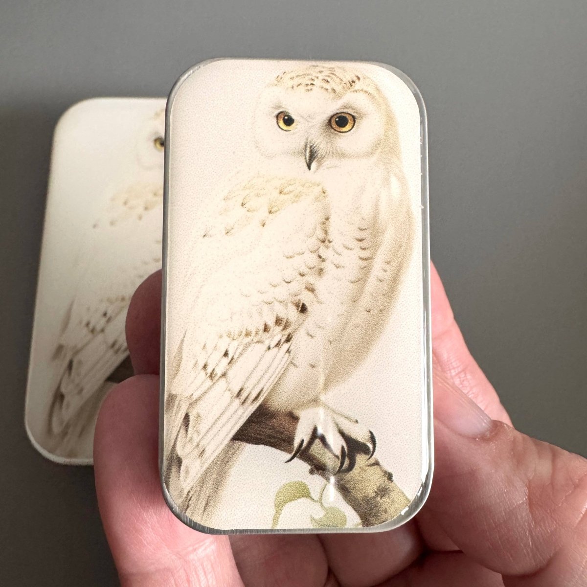 Large Snowy Owl Notions Tin by Firefly Notes at Wabi Sabi