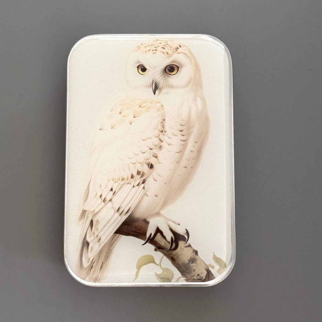Large Snowy Owl Notions Tin by Firefly Notes at Wabi Sabi