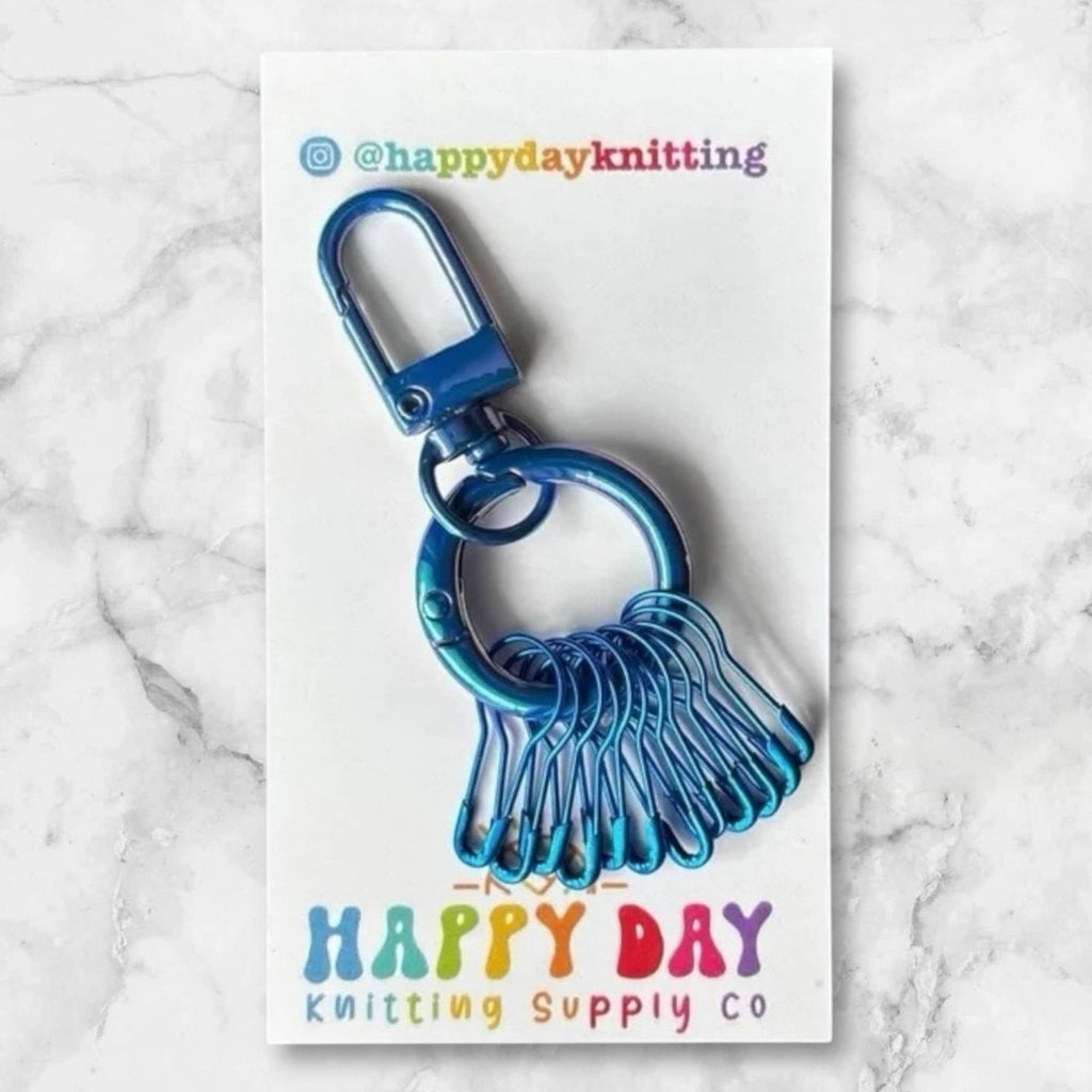 Light Blue Stitch Marker Holder with 12 Bulb Pin Markers by happy day at Wabi Sabi