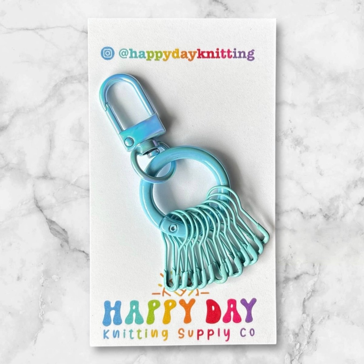 Light Blue Stitch Marker Holder with 12 Bulb Pin Markers by happy day at Wabi Sabi