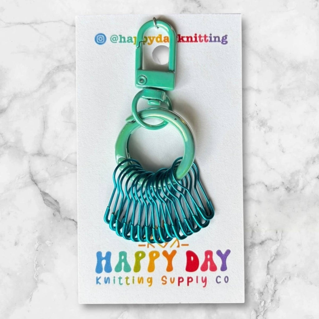Light Blue Stitch Marker Holder with 12 Bulb Pin Markers by happy day at Wabi Sabi