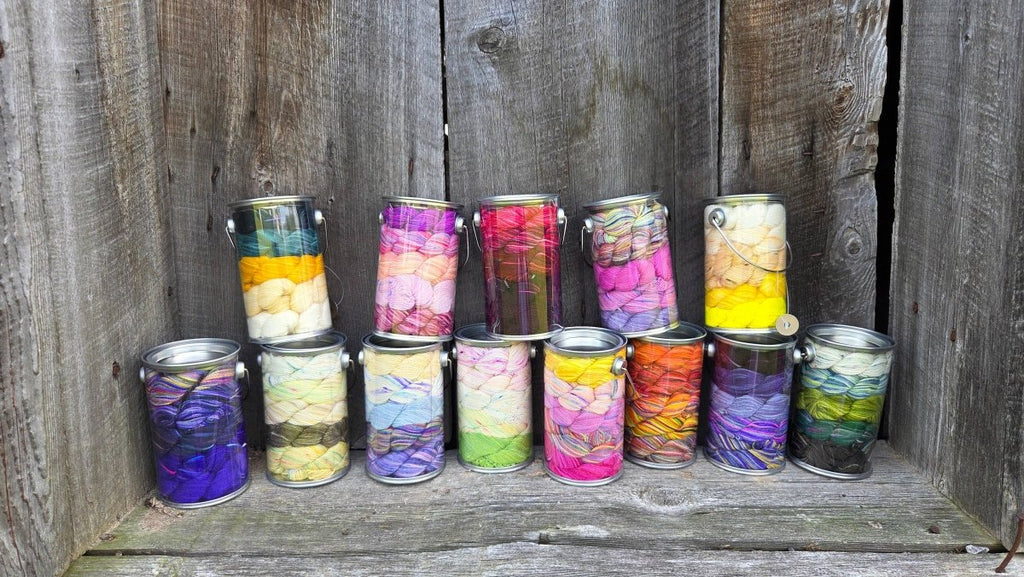 Mountain Avens (NW Territories) provincial flowers paint cans by Koigu Wool Designs at Wabi Sabi