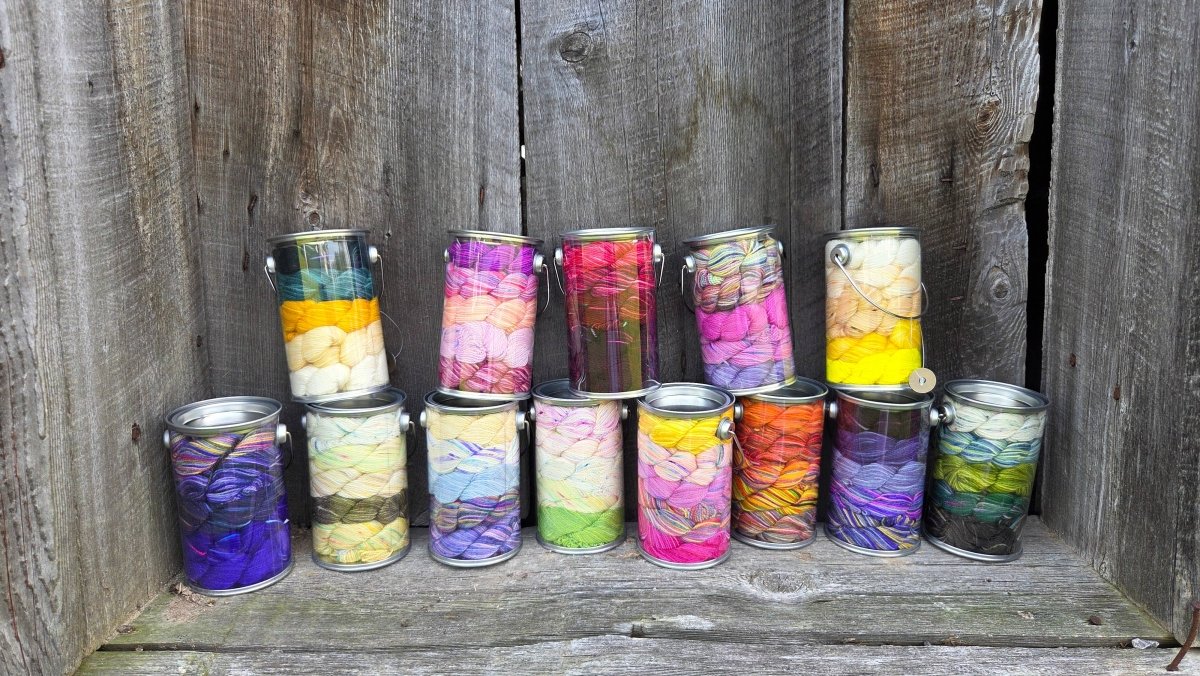 Mountain Avens (NW Territories) provincial flowers paint cans by Koigu Wool Designs at Wabi Sabi