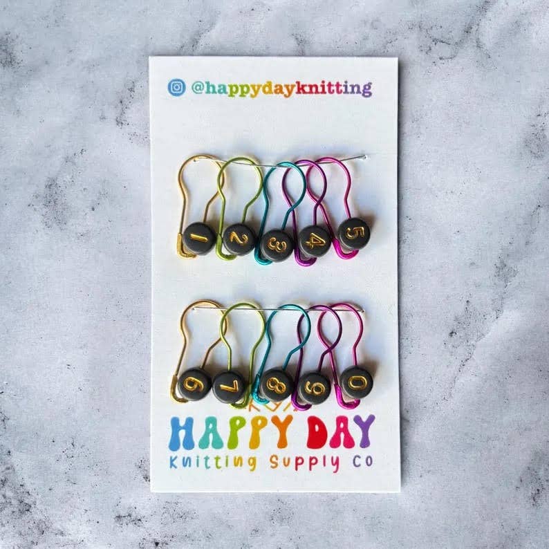 Number Markers - Numbered Locking Bulb Pin Stitch Markers by happy day at Wabi Sabi