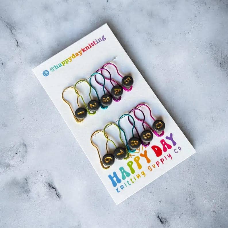 Number Markers - Numbered Locking Bulb Pin Stitch Markers by happy day at Wabi Sabi