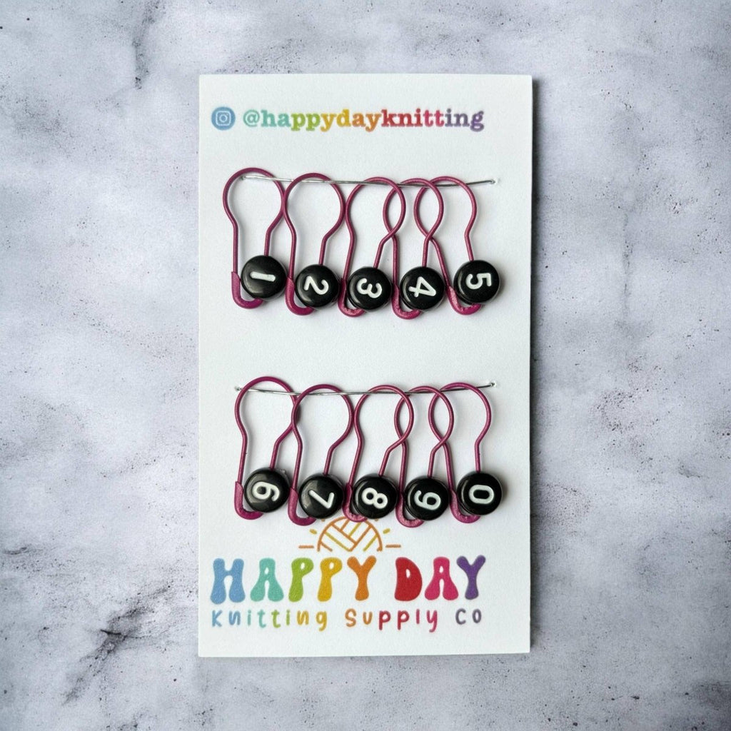 Number Markers - Numbered Locking Bulb Pin Stitch Markers by happy day at Wabi Sabi