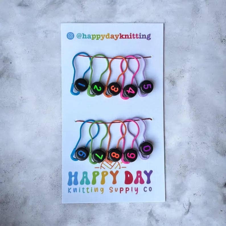 Number Markers - Numbered Locking Bulb Pin Stitch Markers by happy day at Wabi Sabi