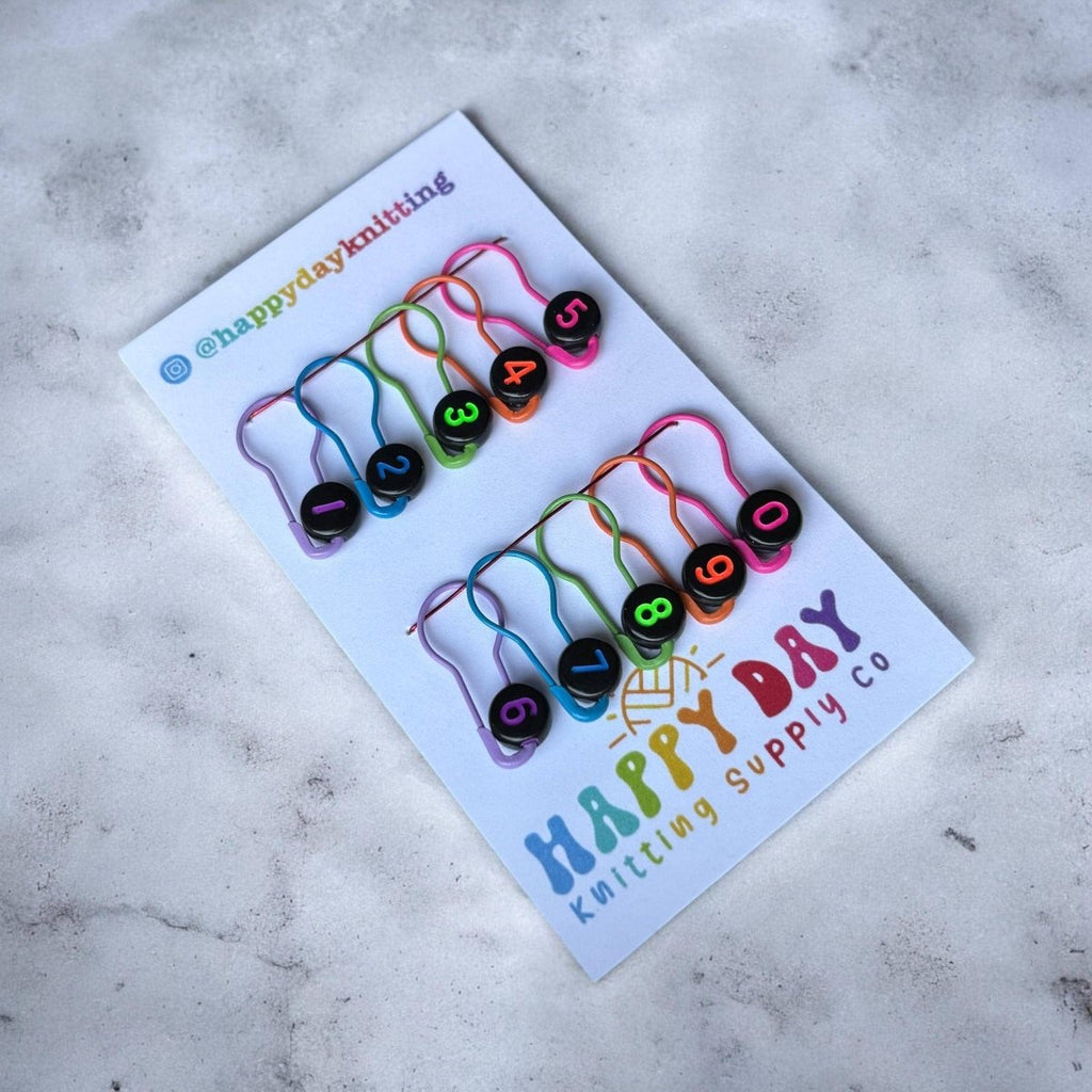 Number Markers - Numbered Locking Bulb Pin Stitch Markers by happy day at Wabi Sabi