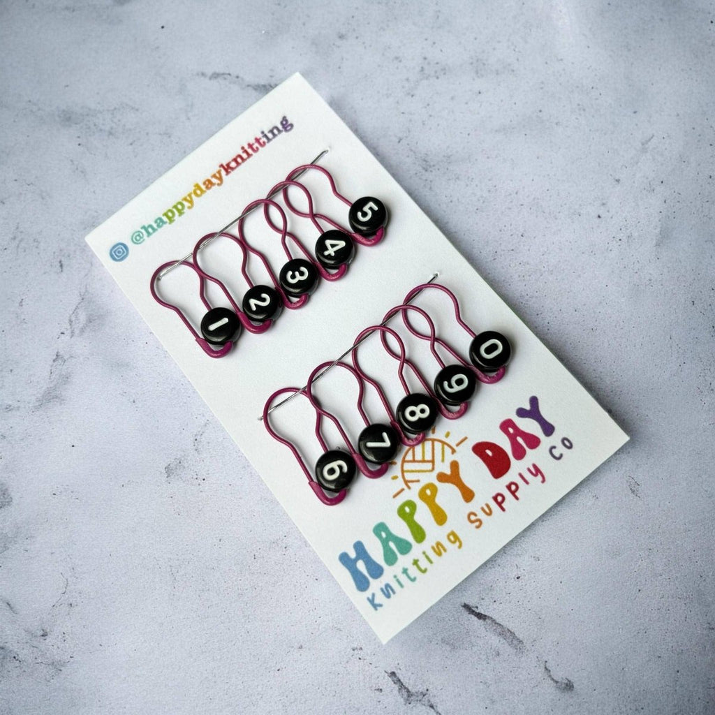 Number Markers - Numbered Locking Bulb Pin Stitch Markers by happy day at Wabi Sabi