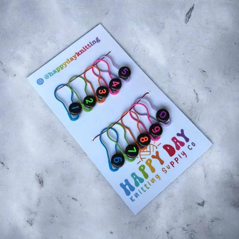Number Markers - Numbered Locking Bulb Pin Stitch Markers by happy day at Wabi Sabi