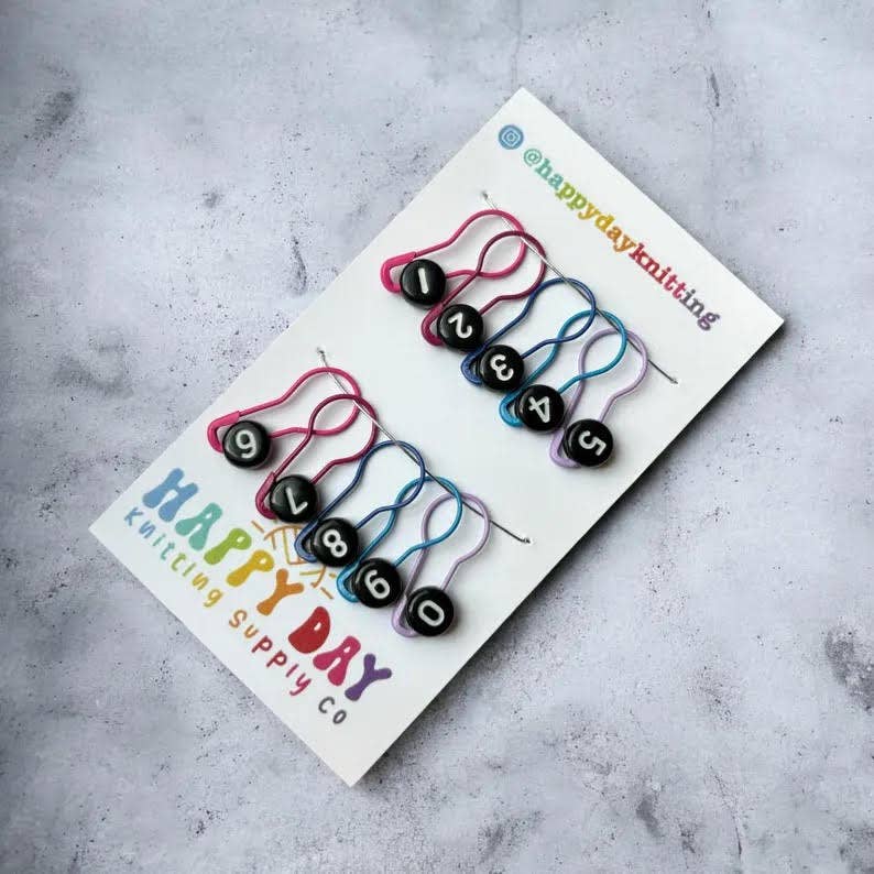 Number Markers - Numbered Locking Bulb Pin Stitch Markers by happy day at Wabi Sabi