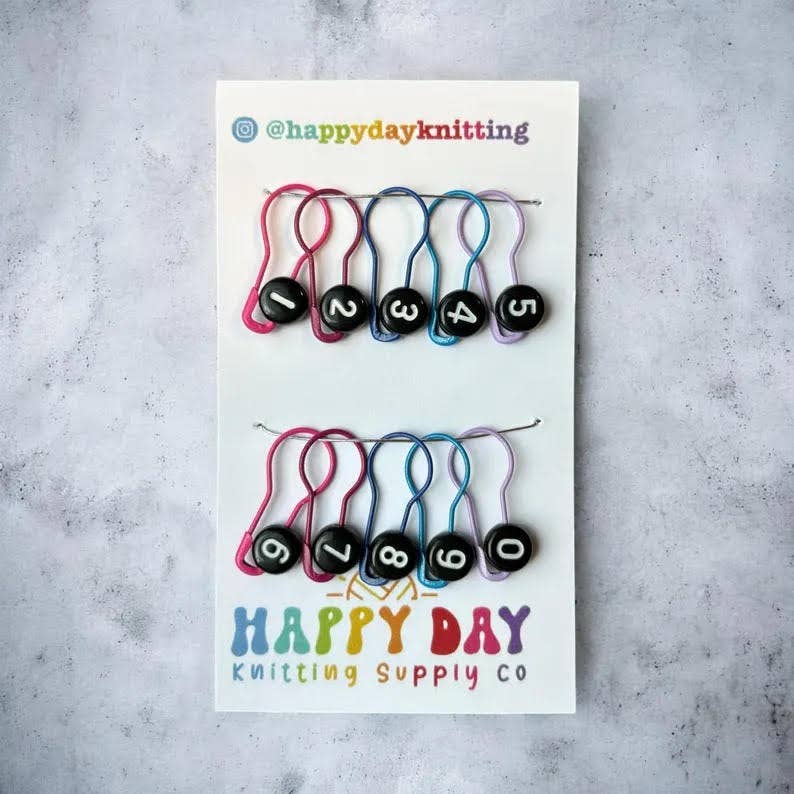 Number Markers - Numbered Locking Bulb Pin Stitch Markers by happy day at Wabi Sabi