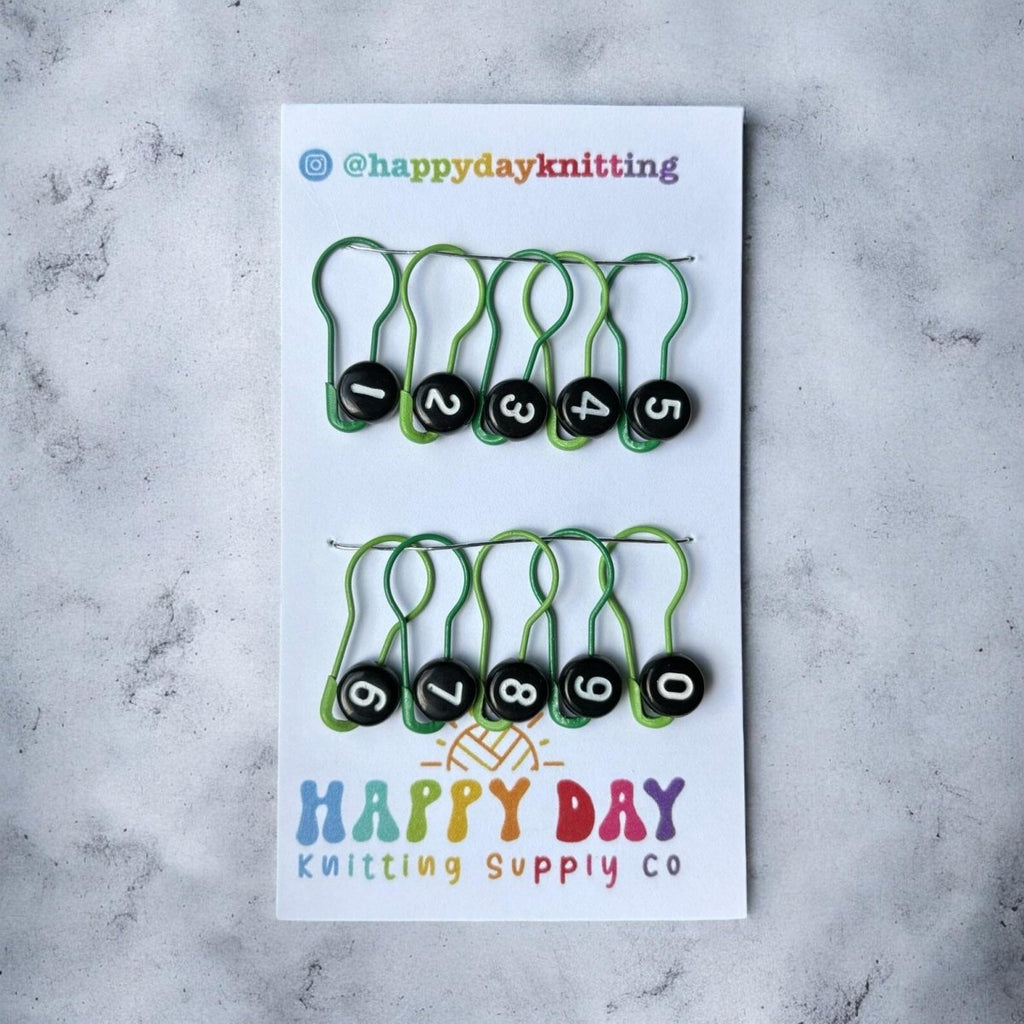 numbered stitch markers by happy day at Wabi Sabi