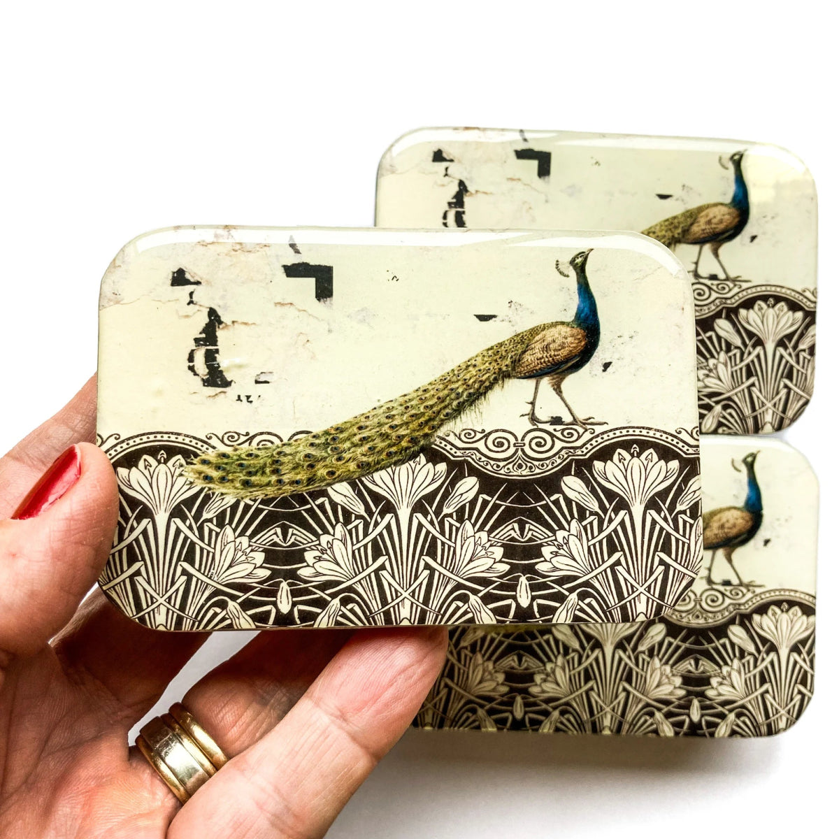 peacock notion tins by firefly notes at Wabi Sabi