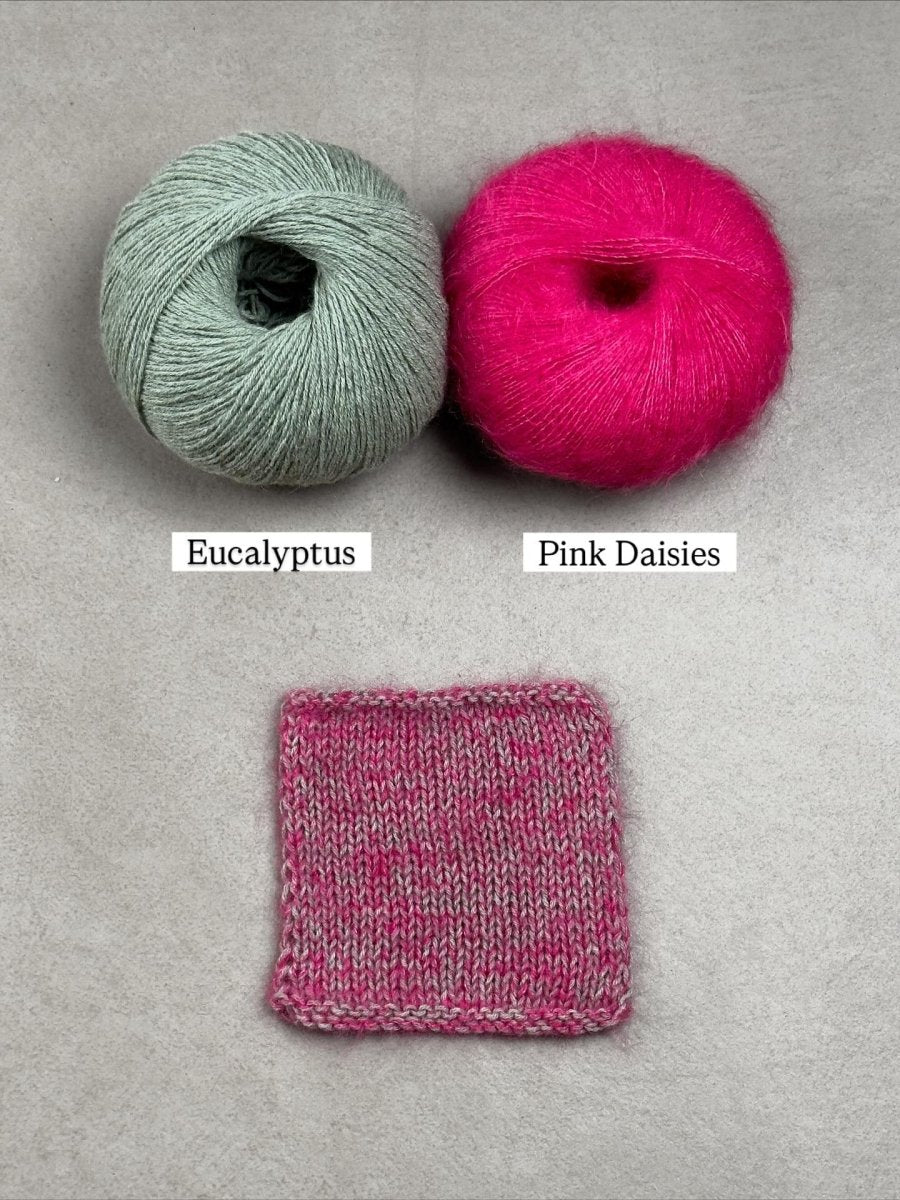 pink daisies eucalyptus by knitting for olive at Wabi Sabi