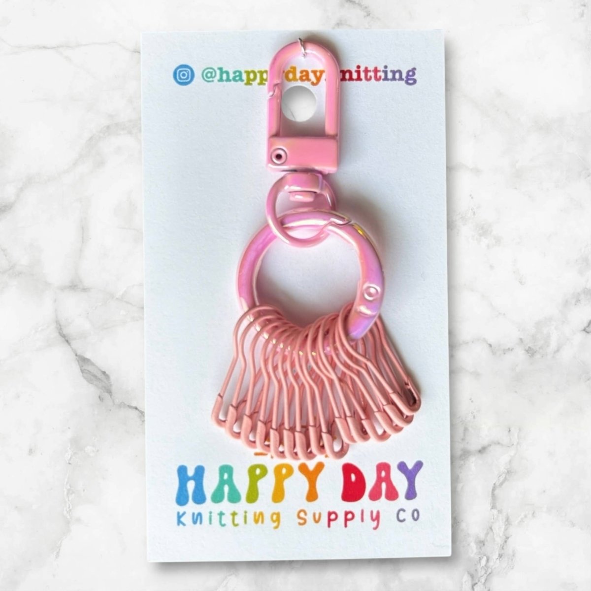 Pink Stitch Marker Holder with 12 Bulb Pin Markers by happy day at Wabi Sabi