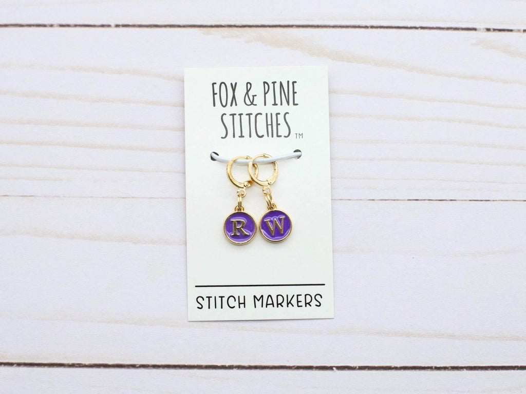 Purple Right/Wrong Side Stitch Markers by Fox & Pine Stitches at Wabi Sabi