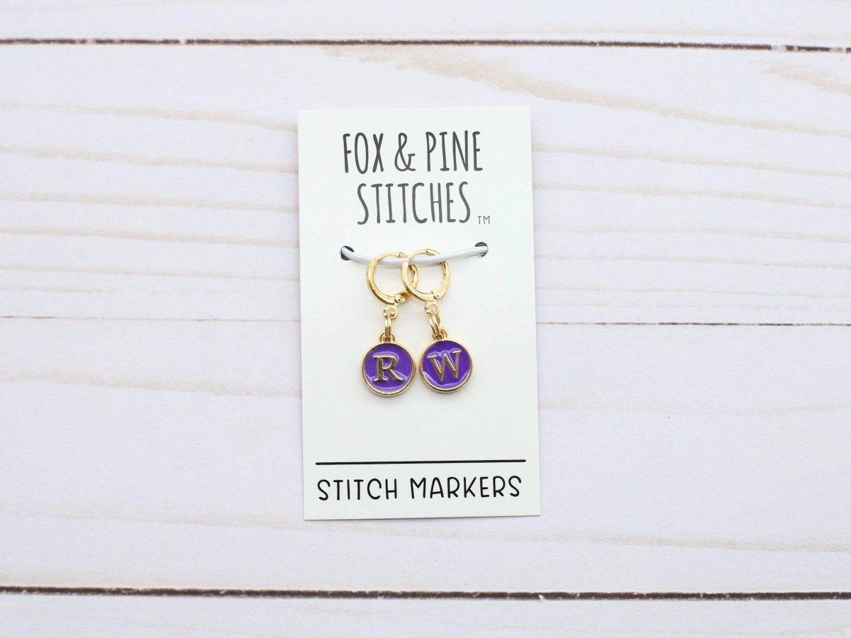 Purple Right/Wrong Side Stitch Markers by Fox & Pine Stitches at Wabi Sabi