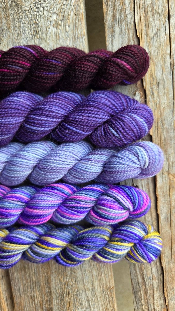Purple Violet (New Brunswick) provincial flowers paint cans by Koigu Wool Designs at Wabi Sabi