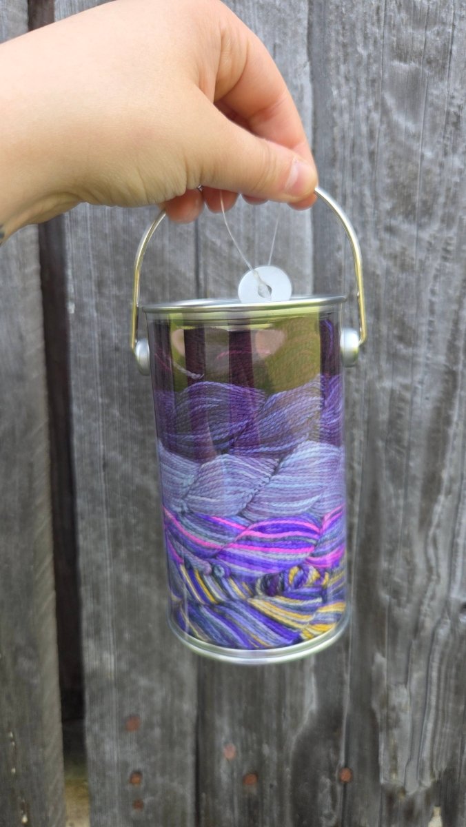 Purple Violet (New Brunswick) provincial flowers paint cans by Koigu Wool Designs at Wabi Sabi
