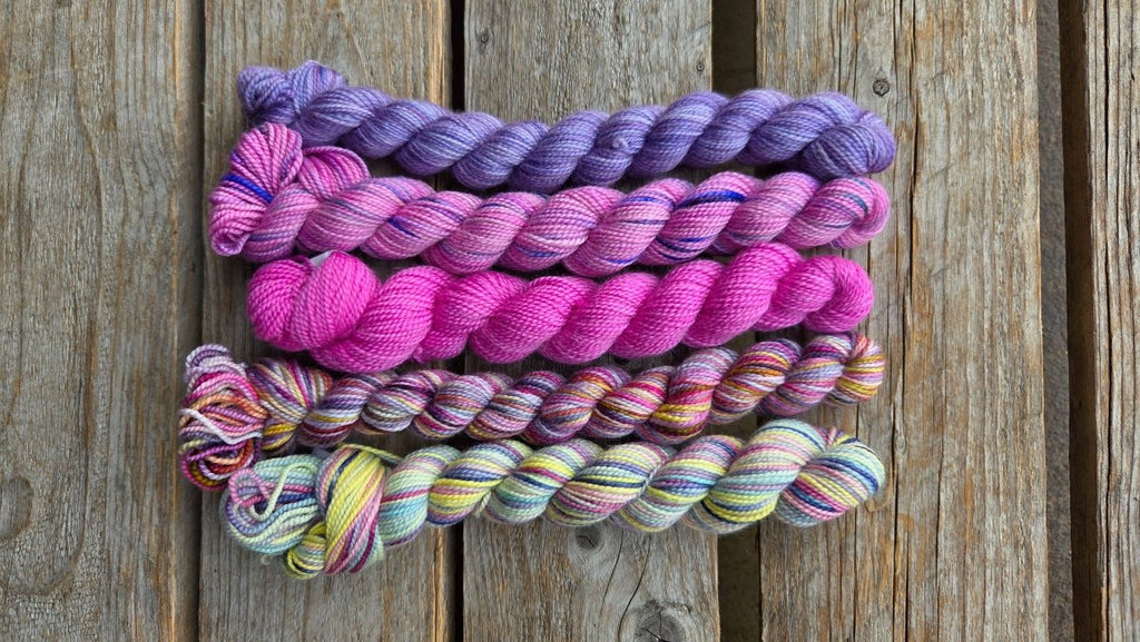 Purple Violet (New Brunswick) provincial flowers paint cans by Koigu Wool Designs at Wabi Sabi