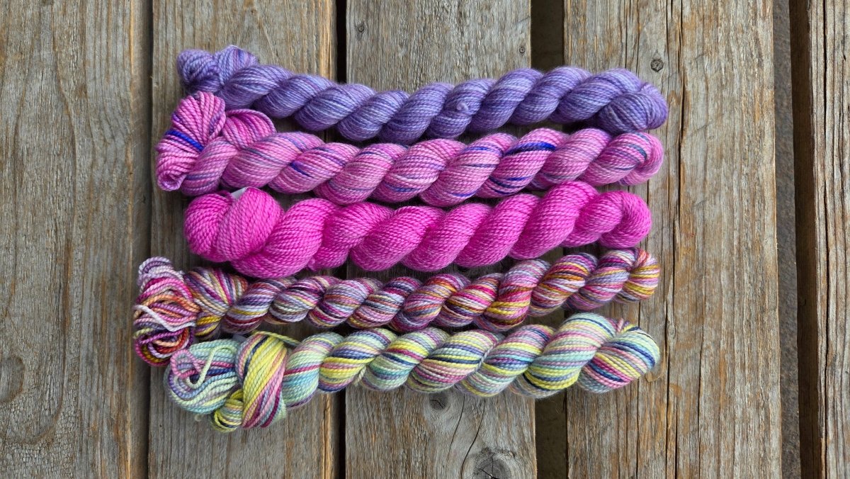 Purple Violet (New Brunswick) provincial flowers paint cans by Koigu Wool Designs at Wabi Sabi