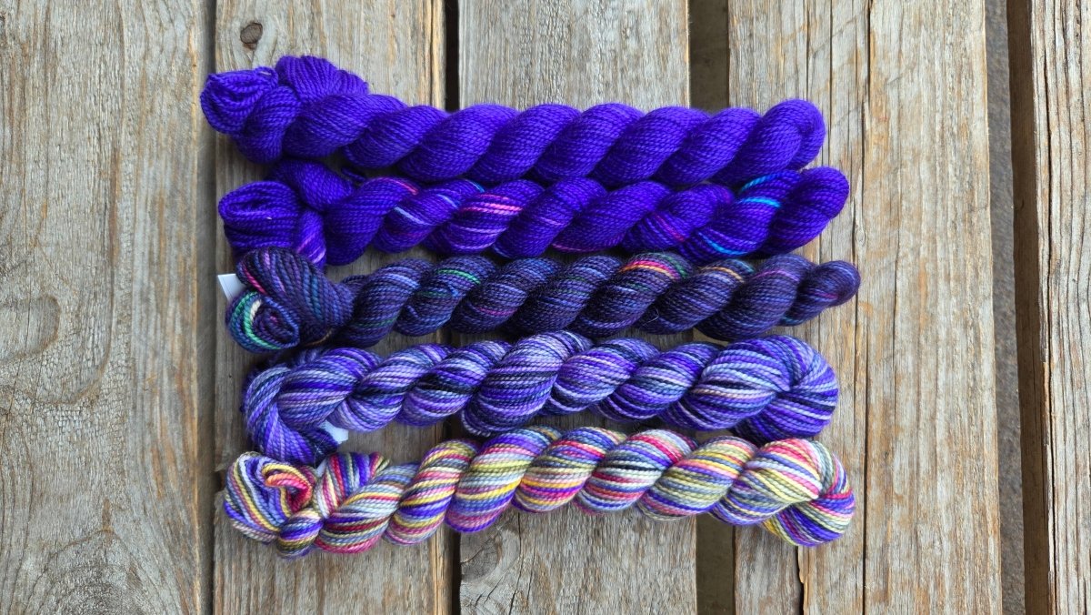 Purple Violet (New Brunswick) provincial flowers paint cans by Koigu Wool Designs at Wabi Sabi