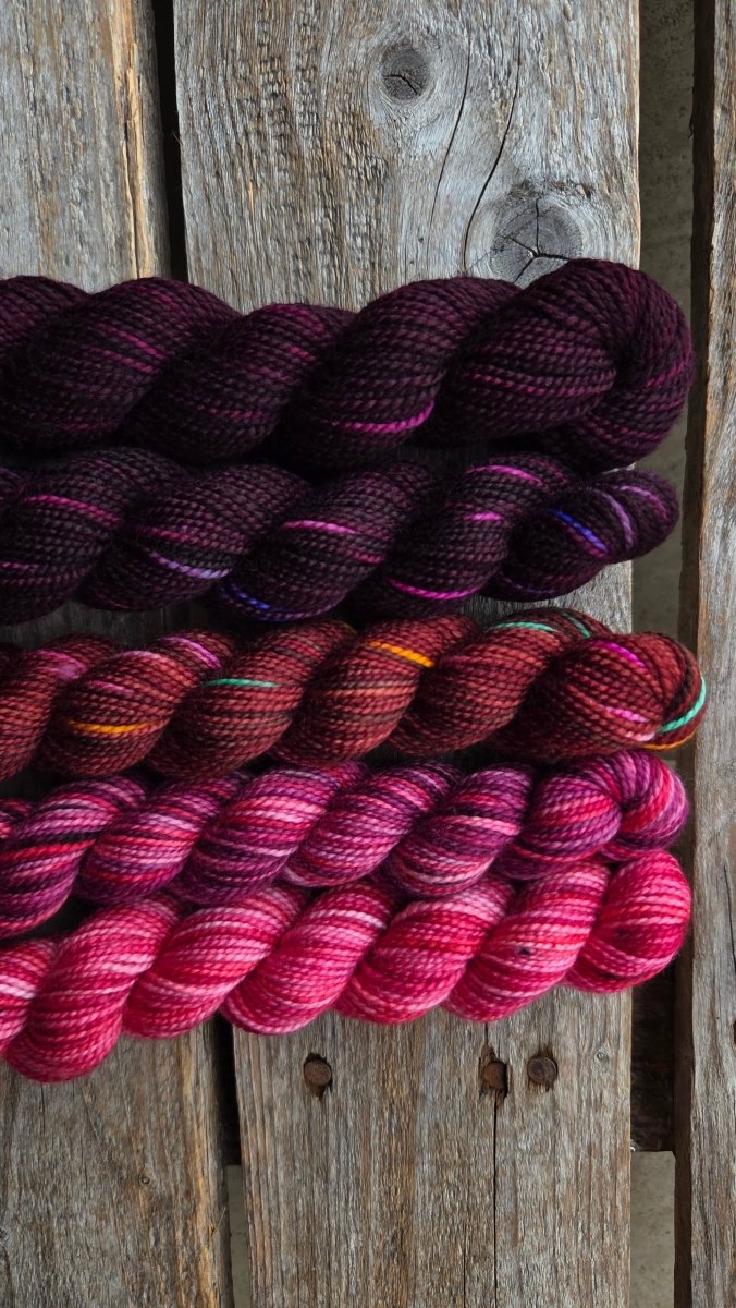 Purple Violet (New Brunswick) provincial flowers paint cans by Koigu Wool Designs at Wabi Sabi