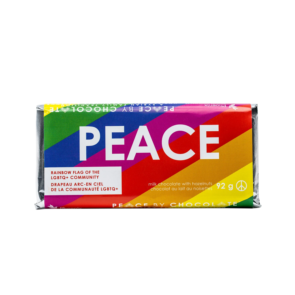 rainbow pride bar: hazelnut & milk chocolate: 92g by peace by chocolate at Wabi Sabi