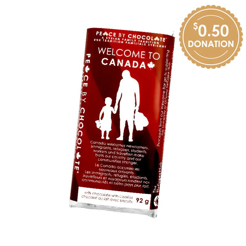' ' welcome to canada bar: cookies & milk chocolate: 92g by peace by chocolate | Wabi Sabi