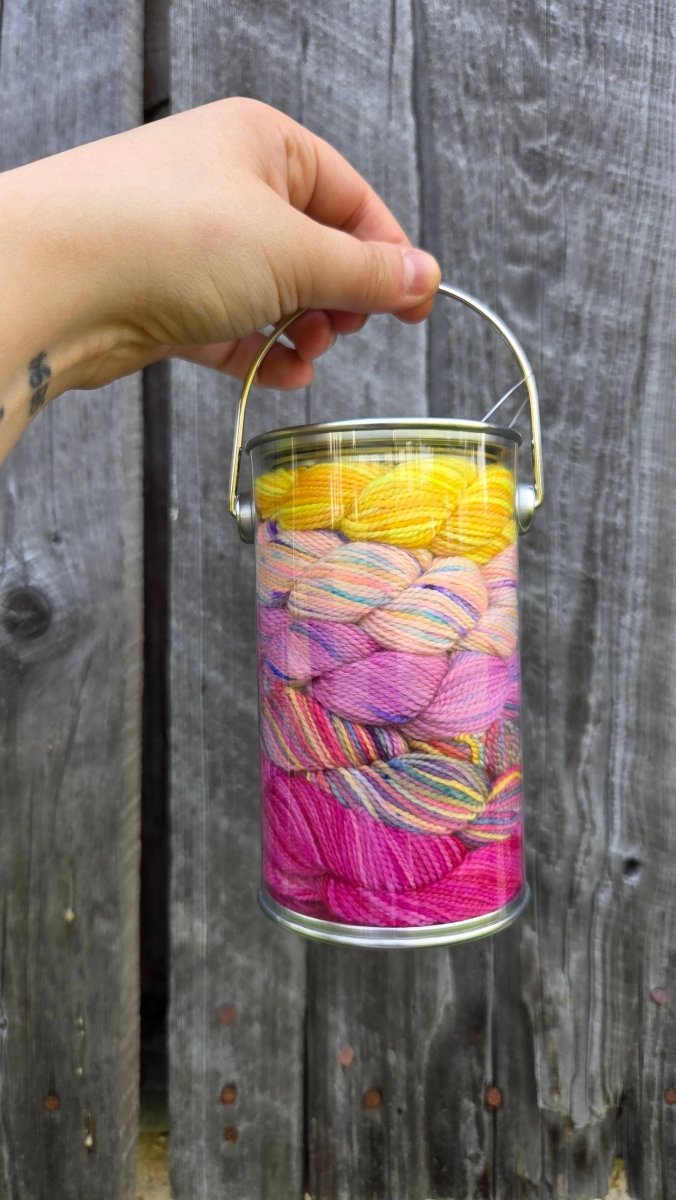Wild Rose (Alberta) provincial flowers paint cans by Koigu Wool Designs at Wabi Sabi