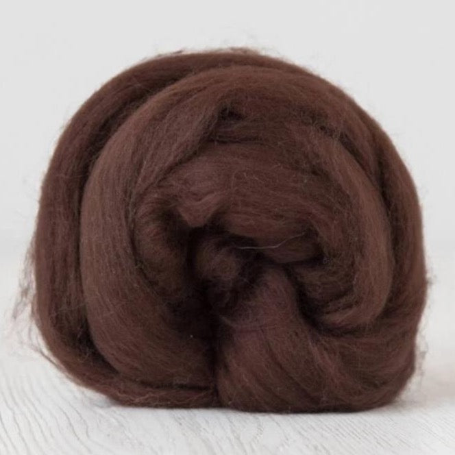 chocolate merino roving: solid colours by gram by dyeing house gallery at Wabi Sabi