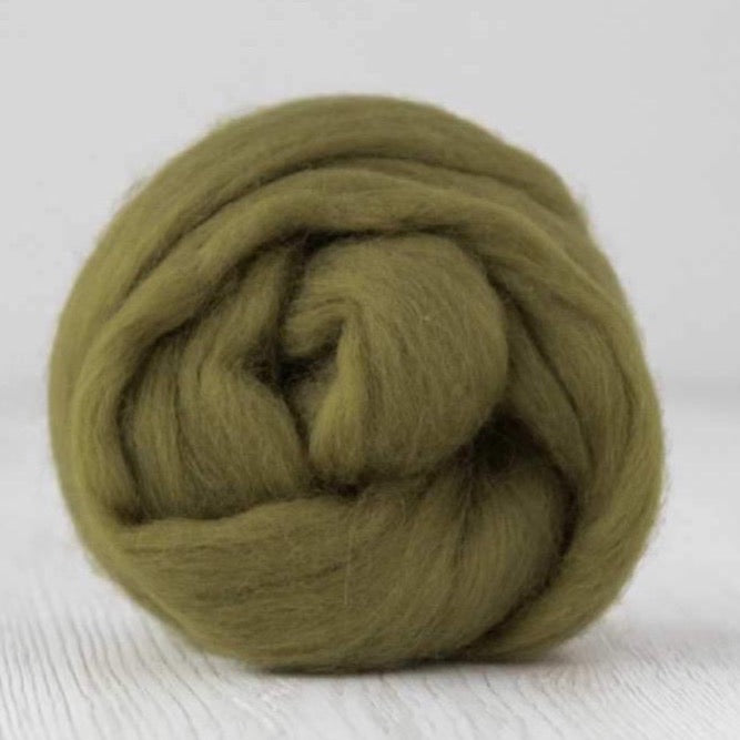 olive merino roving: solid colours by gram by dyeing house gallery at Wabi Sabi